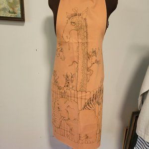 Vintage 1970's Artist Signed Graphic Zoo Animals Apron